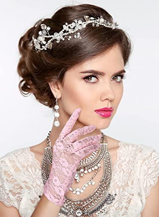 CHACKO Women Lace Gloves Tea Party Short Lace Gloves Courtesy Dressy Gloves for Wedding Dinner Party_Pink - Image 5